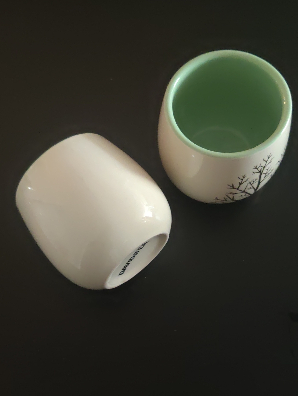 Davids Tea Bubble Tea Cups/Mugs  Set of 2 White/Green 8 Oz One withGold branches
